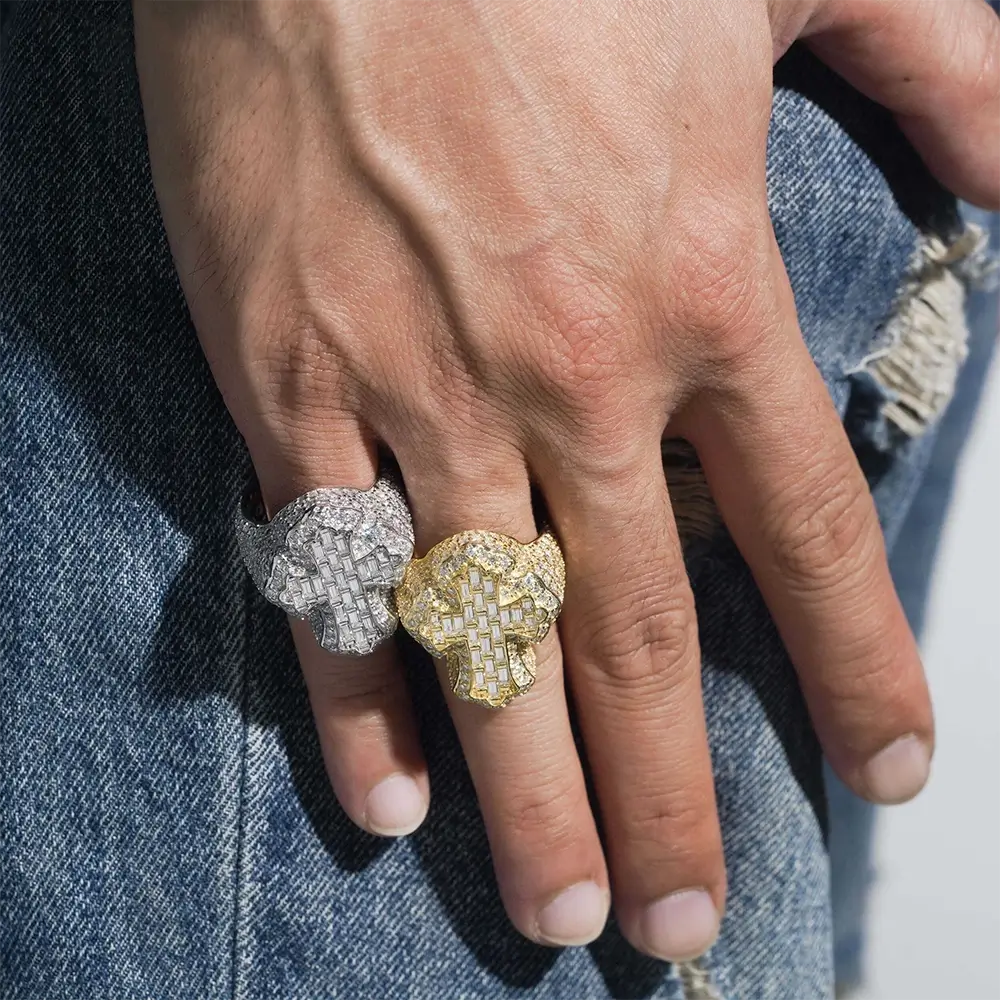 GL Cross Moissanite 925 Sterling Silver Hip Hop Ring