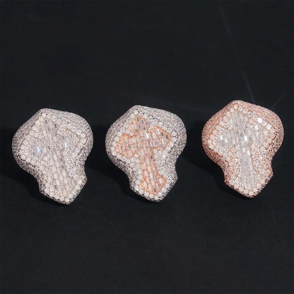 GL Hiphop Cross Iced Out Baguette Moissanite Diamond Ring