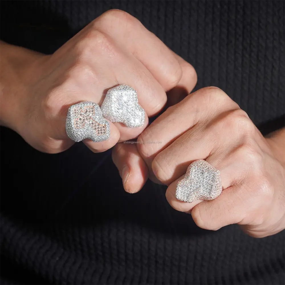 GL Hiphop Cross Iced Out Baguette Moissanite Diamond Ring