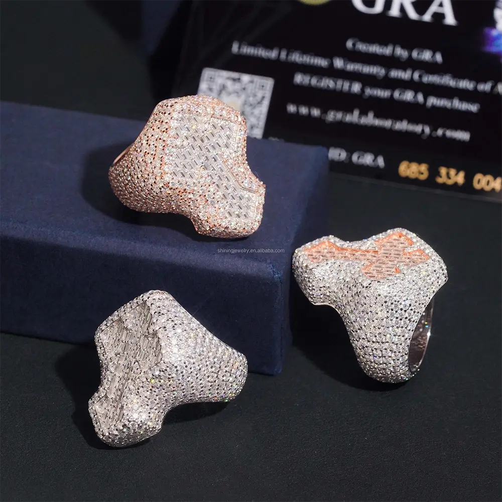 GL Hiphop Cross Iced Out Baguette Moissanite Diamond Ring