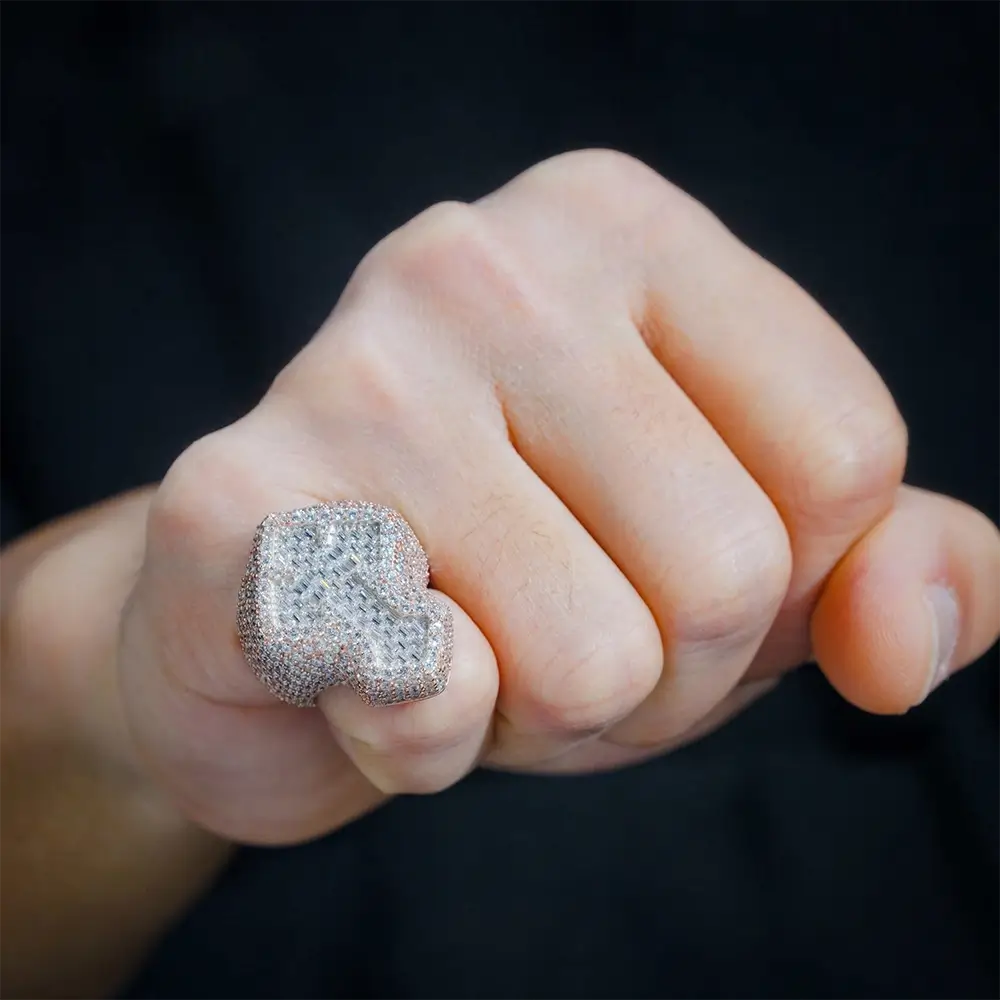 GL Hiphop Cross Iced Out Baguette Moissanite Diamond Ring
