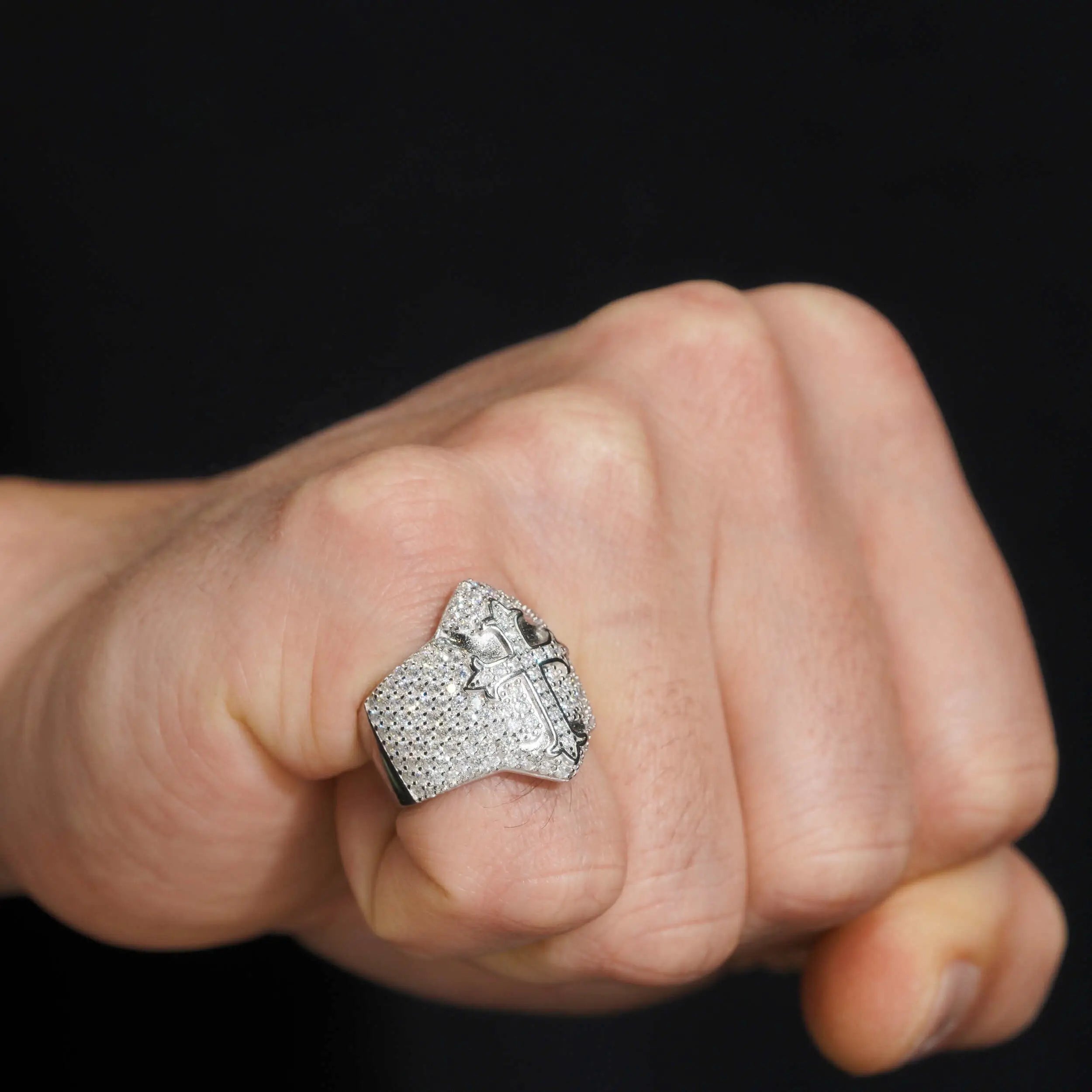 GL Iced Out Gothic Tupac Cross Moissanite Diamond Ring Secondary image