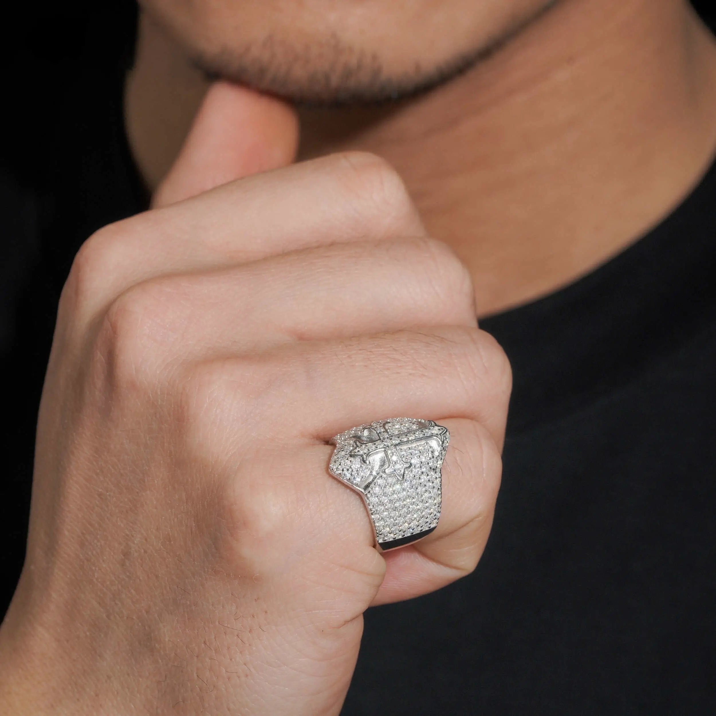 GL Iced Out Gothic Tupac Cross Moissanite Diamond Ring Main image