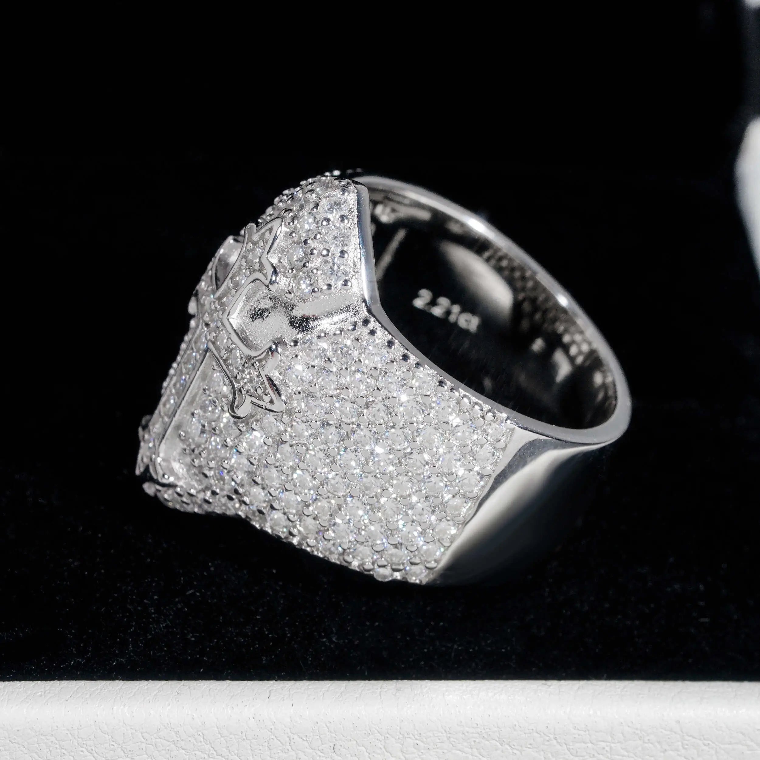 GL Iced Out Gothic Tupac Cross Moissanite Diamond Ring