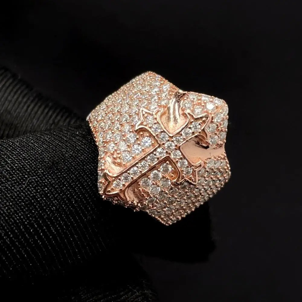 GL Iced Out Gothic Tupac Cross Moissanite Diamond Ring