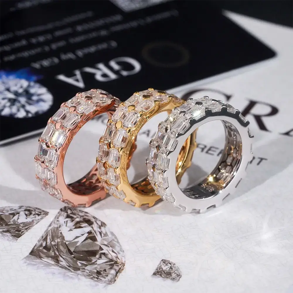 GL Duoble Rowa Emerald VVS Moissanite Diamond Ring