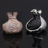 GL 925 Silver inlaid Moissanite Money Bag Hiphop Ring