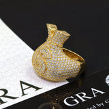 GL 925 Silver inlaid Moissanite Money Bag Hiphop Ring