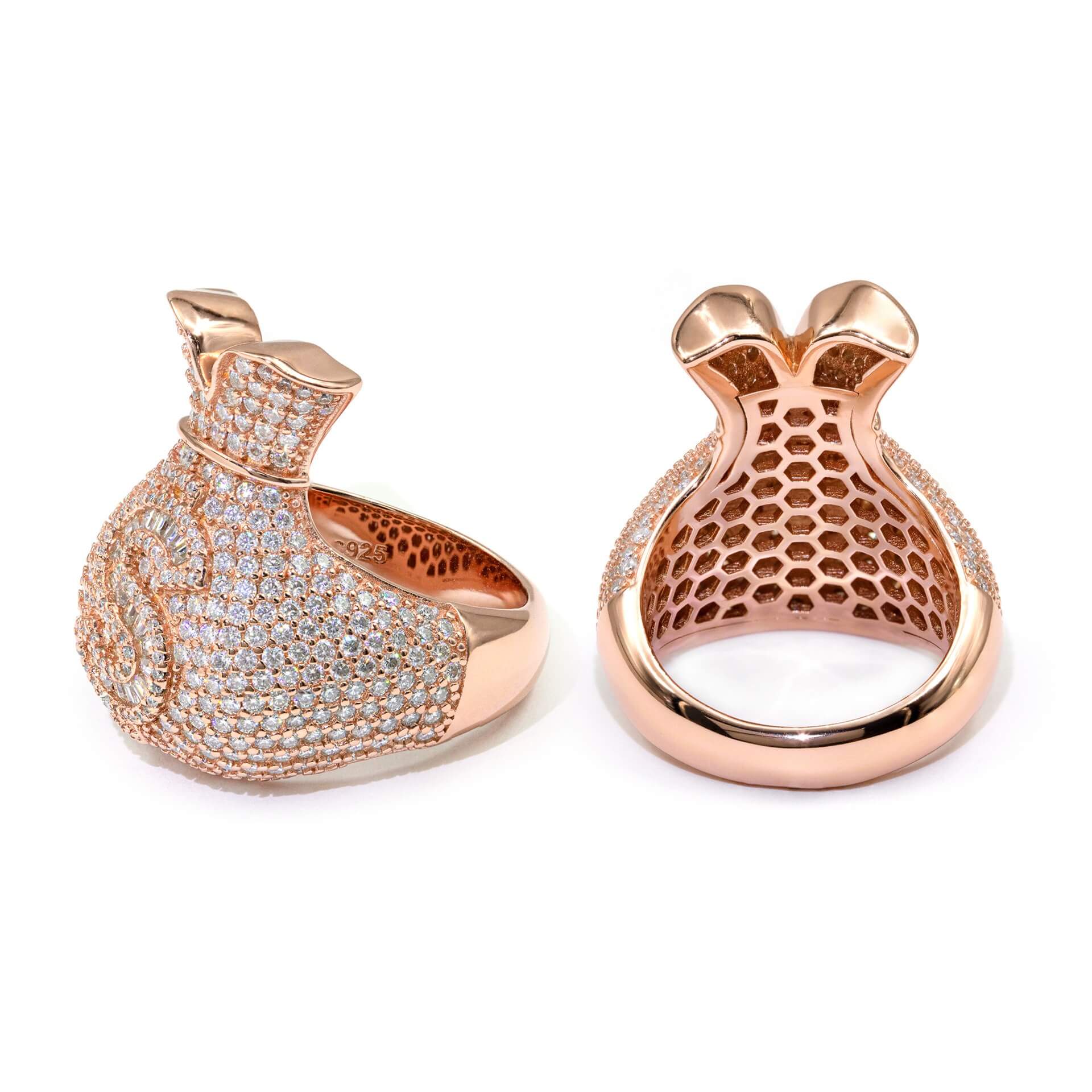 GL 925 Silver inlaid Moissanite Money Bag Hiphop Ring