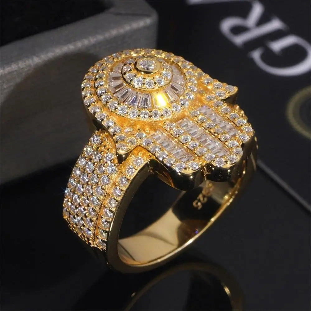 GL Square Palm Hip Hop Ring 925 Silver inlaid Moissanite Men's and Women's Ring