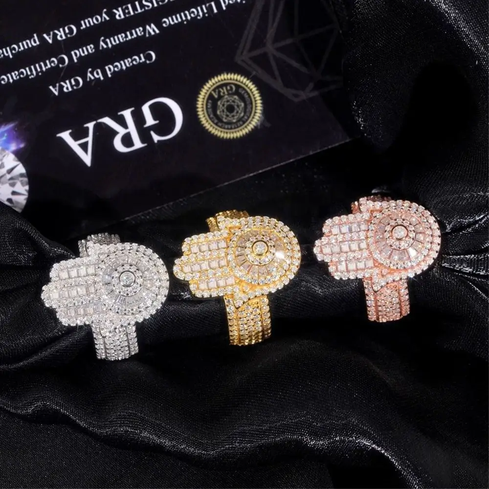 GL Square Palm Hip Hop Ring 925 Silver inlaid Moissanite Men's and Women's Ring