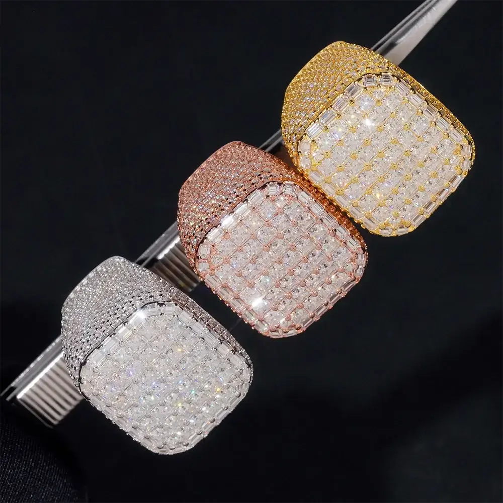 GL luxury Iced Out Square Casting VVS Moissanite Ring