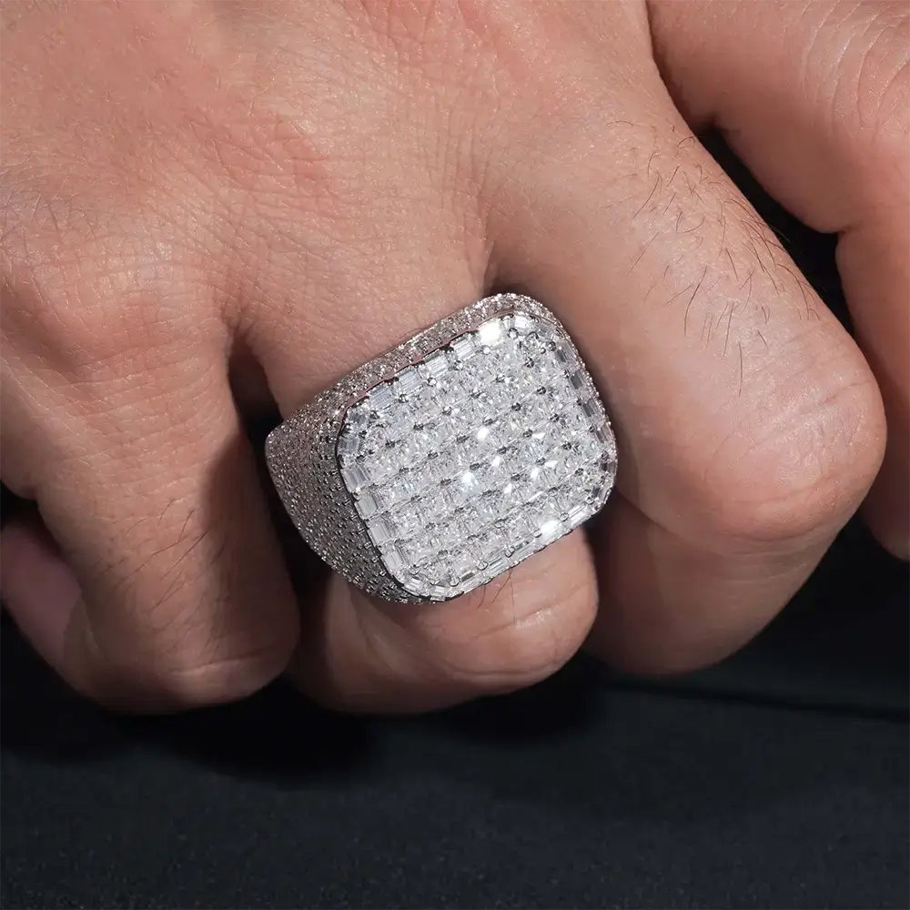 GL luxury Iced Out Square Casting VVS Moissanite Ring
