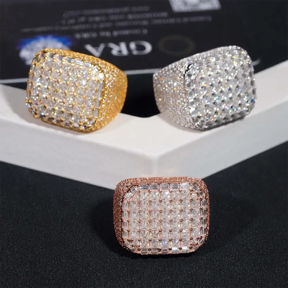 GL luxury Iced Out Square Casting VVS Moissanite Ring