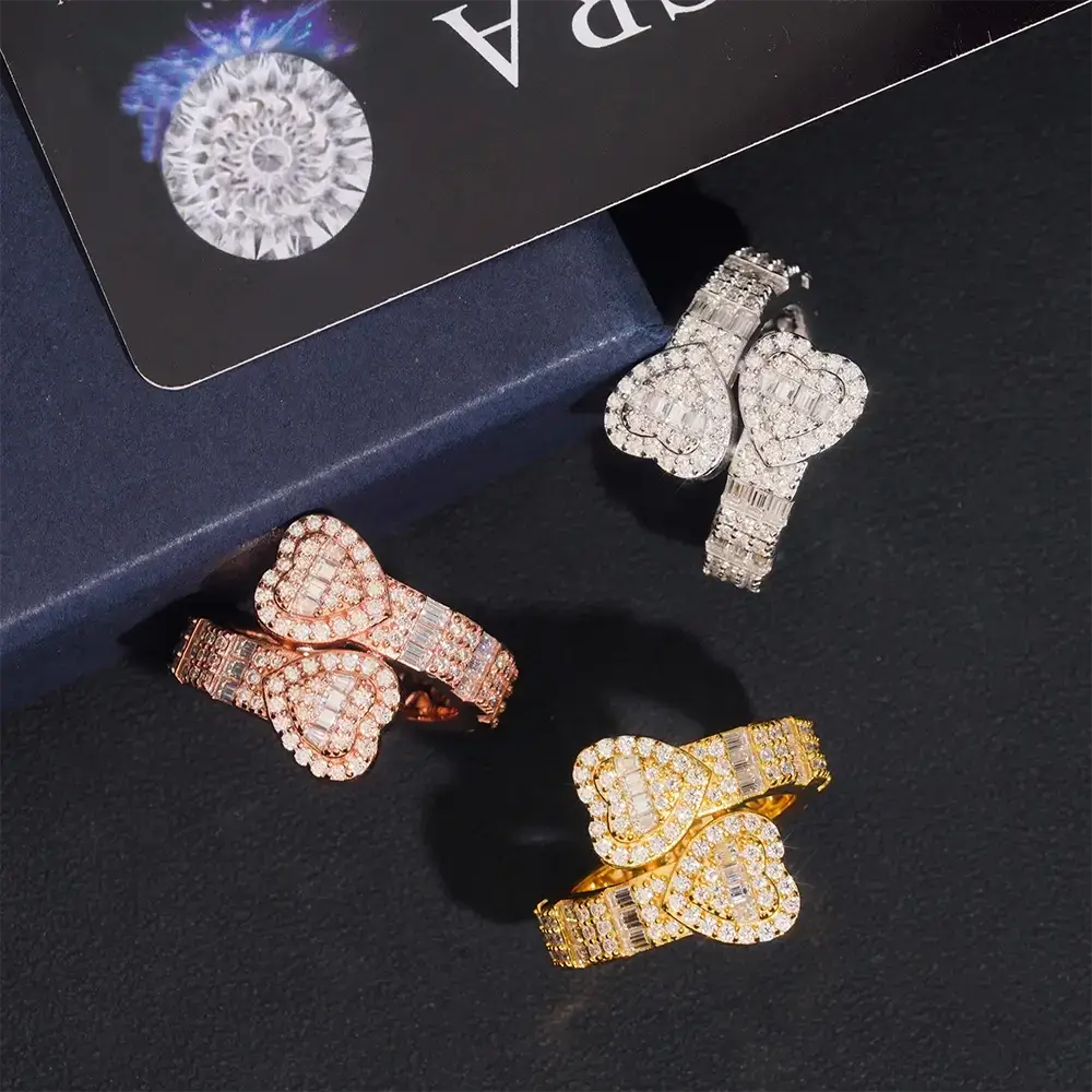 GL Heart Shaped Ends Baguette Coiled Moissanite Diamond Band Ring