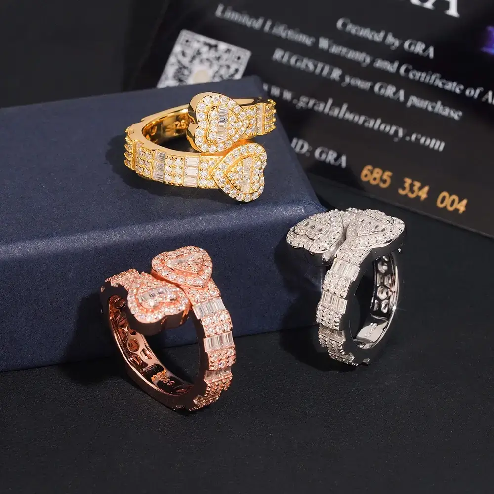 GL Heart Shaped Ends Baguette Coiled Moissanite Diamond Band Ring