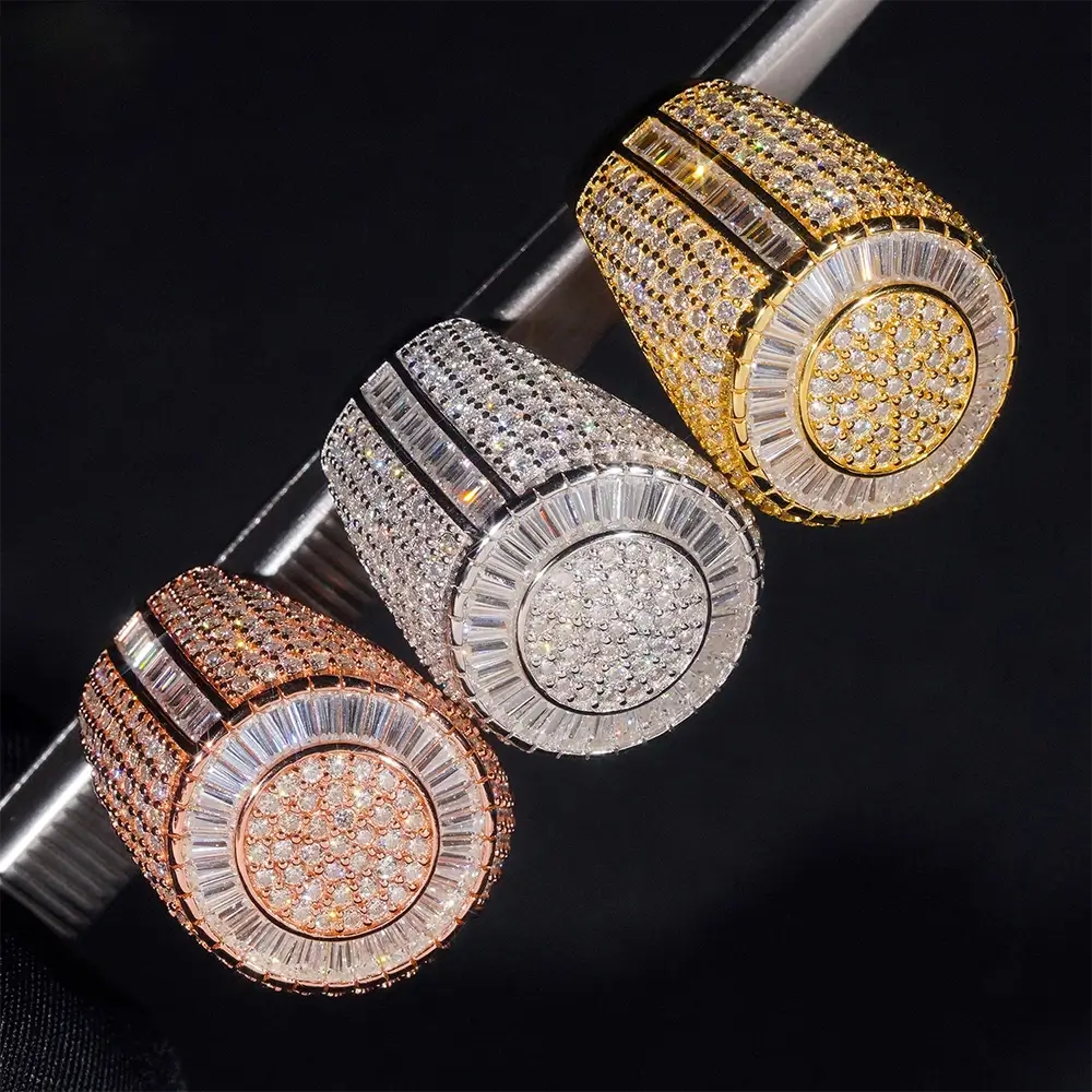 GL Iced Out WS Moissanite Baguette Ring For Men Hip Hop 925 Silver