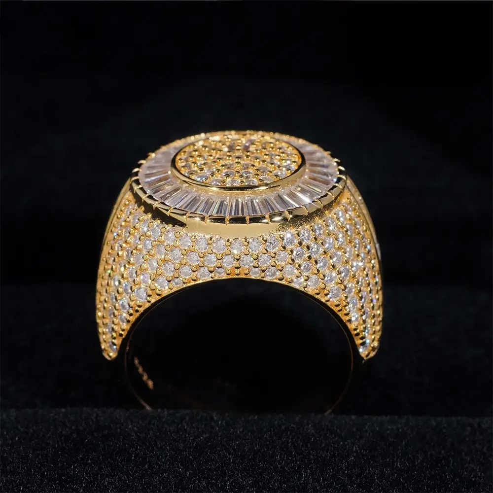 GL Iced Out WS Moissanite Baguette Ring For Men Hip Hop 925 Silver