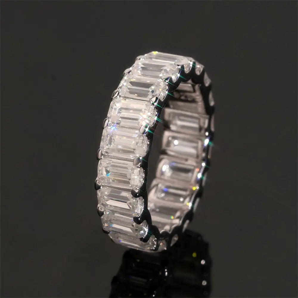 GL Emerald cut Moissanite Diamonds Eternity Bands Ring