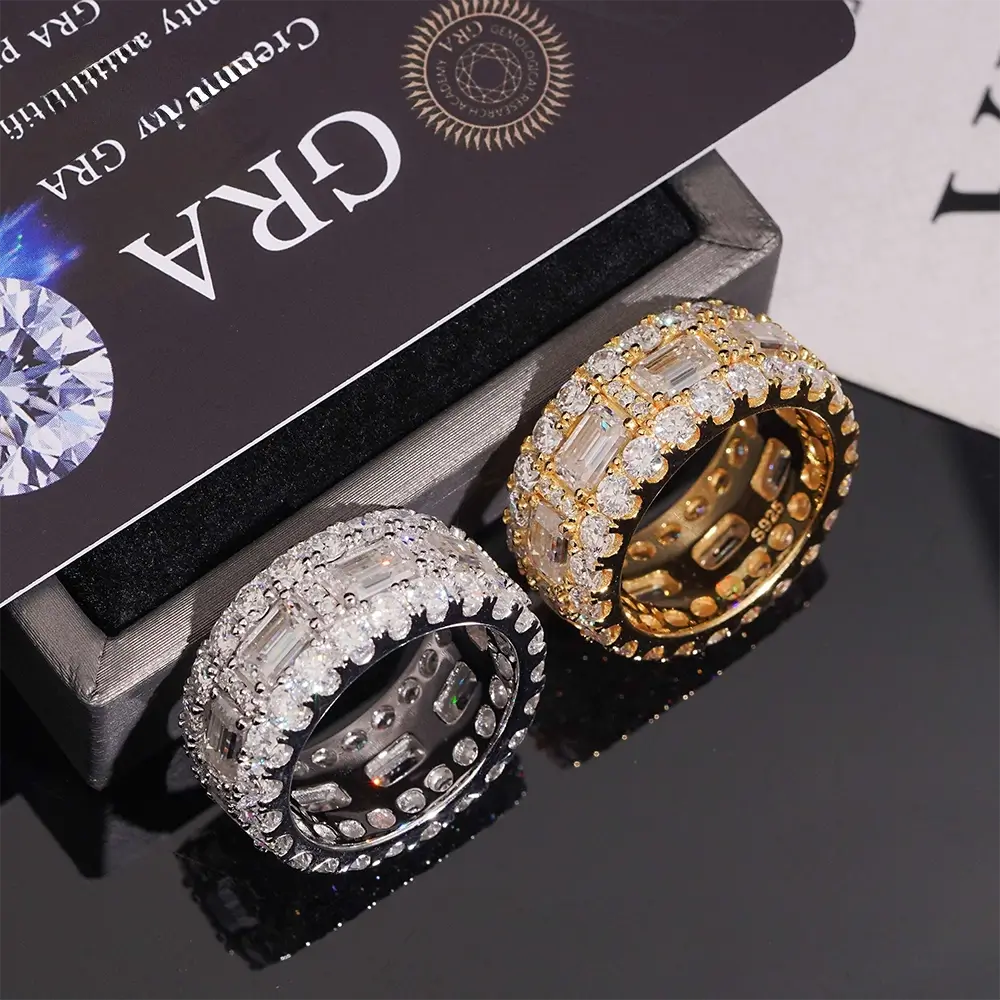 GL Emerald Cut Moissanite Diamond Ring Band For Men