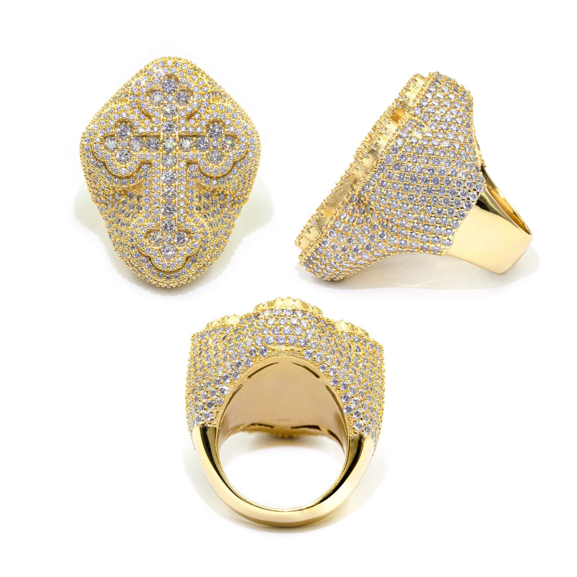 GL Hip Hop Cross Baguette Round Pave Moissanite Diamonds Ring