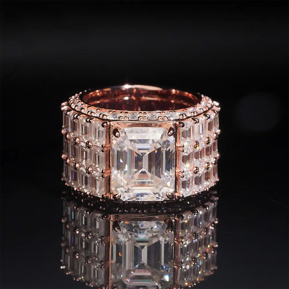 GL Three Row Emerald VVS Moissanite Ring