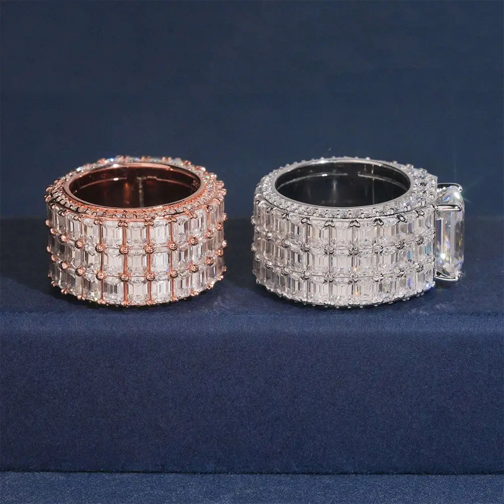 GL Three Row Emerald VVS Moissanite Ring