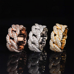 GL Iced Out Round Brilliant Cut Moissanite Cuban Link Band Ring