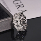 GL Iced Out Round Brilliant Cut Moissanite Cuban Link Band Ring