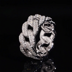 GL Iced Out Round Brilliant Cut Moissanite Cuban Link Band Ring