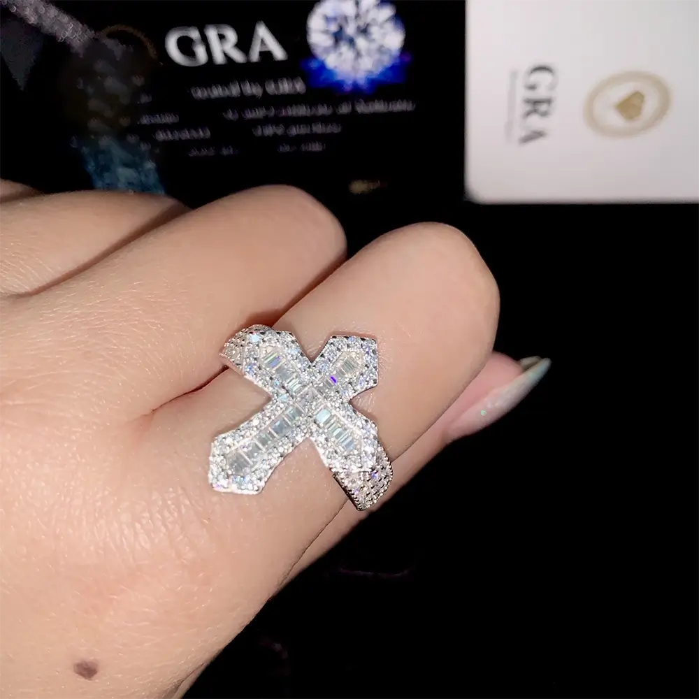 GL BAGUETTE MOISSANITE Diamond Cross Ring Secondary image