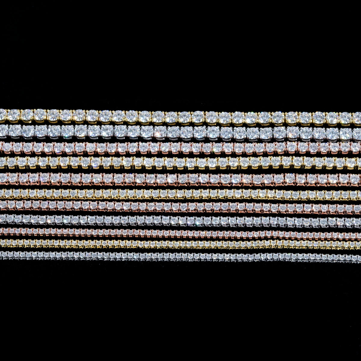GL3MM 4MM 6MM 5A+ Diamond Tennis Chain 14K Gold Plated