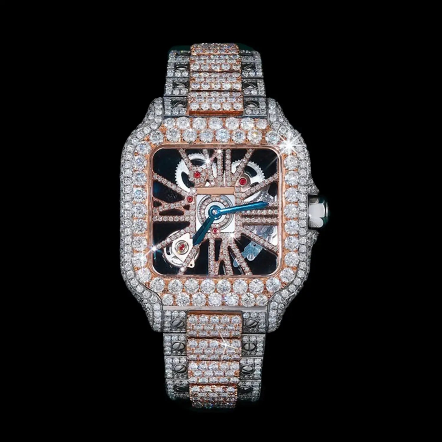 Two-Tone Skeleton Moissanite Watch – Fully Iced Out Hip-Hop Statement Timepiece Main image