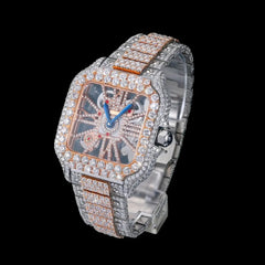 Two-Tone Skeleton Moissanite Watch – Fully Iced Out Hip-Hop Statement Timepiece