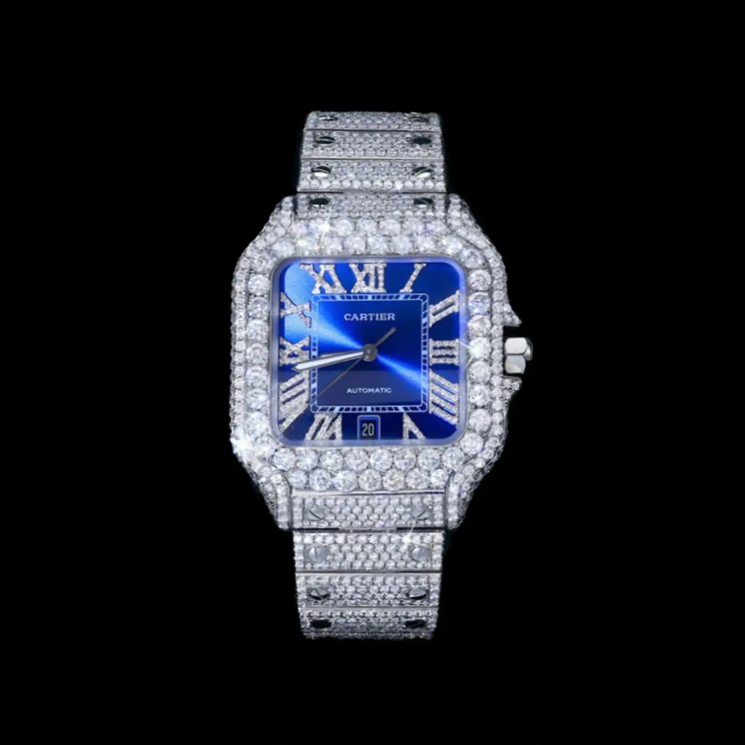 Blue Dial Iced Out Moissanite Watch – Luxury Bling Hip-Hop Wristwear Main image