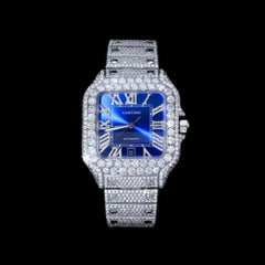 Blue Dial Iced Out Moissanite Watch – Luxury Bling Hip-Hop Wristwear