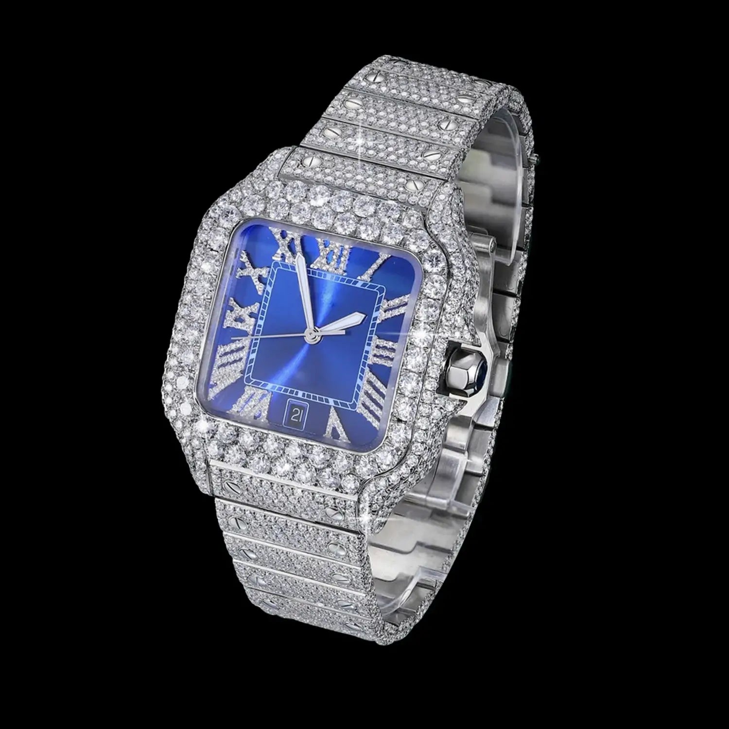 Blue Dial Iced Out Moissanite Watch – Luxury Bling Hip-Hop Wristwear Secondary image
