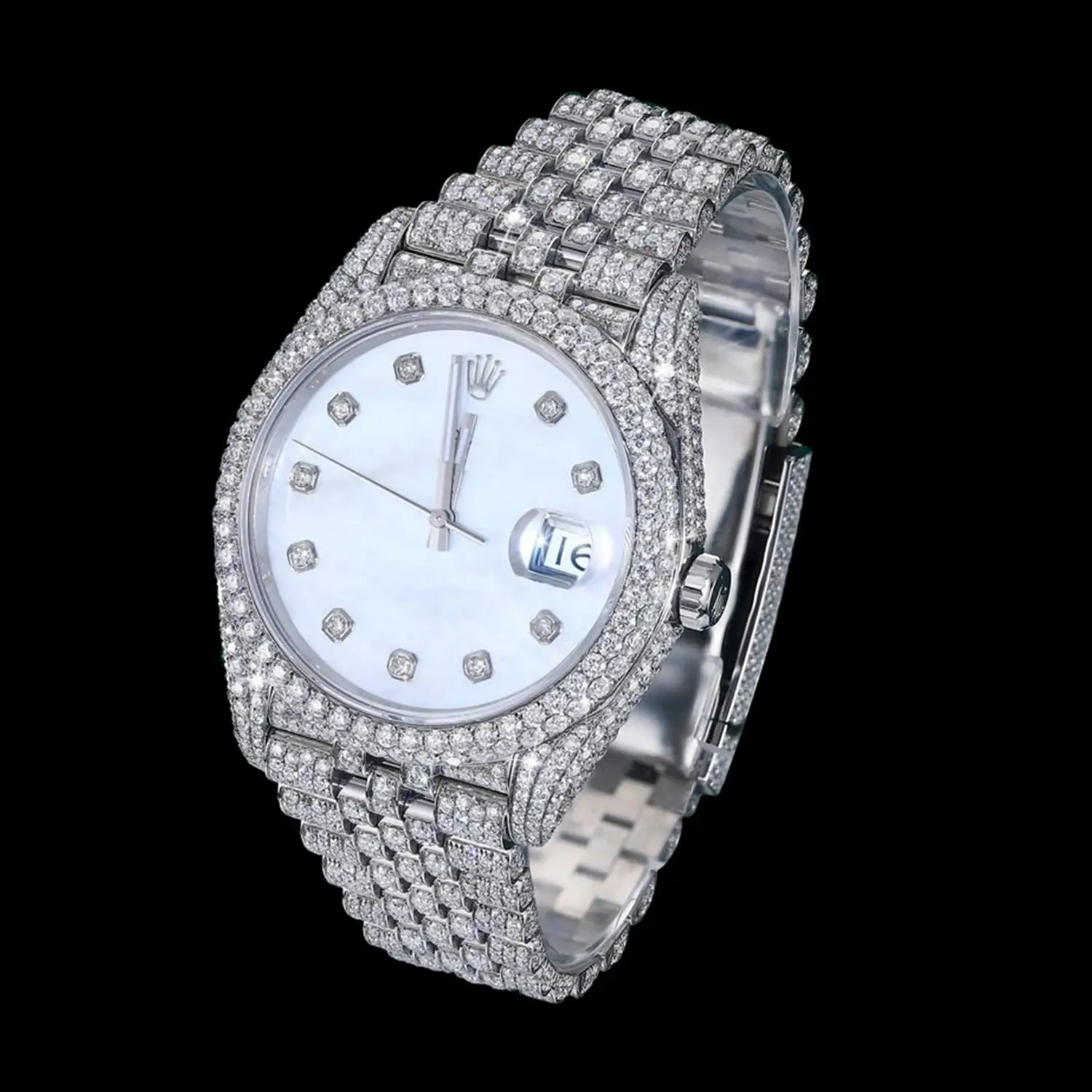 White Dial Iced Out Moissanite Watch – Pavé Bracelet Hip-Hop Bling Design Secondary image