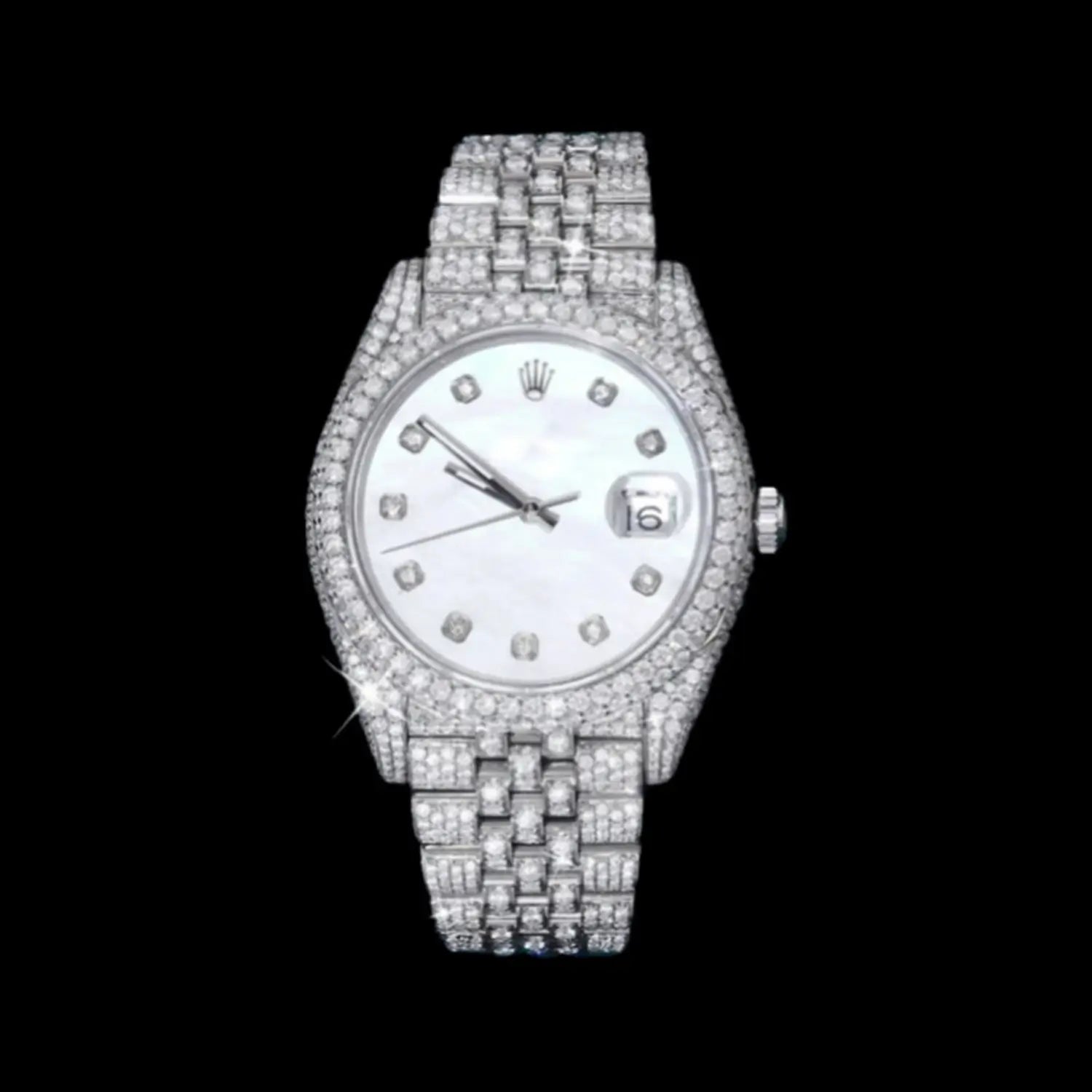 White Dial Iced Out Moissanite Watch – Pavé Bracelet Hip-Hop Bling Design Main image