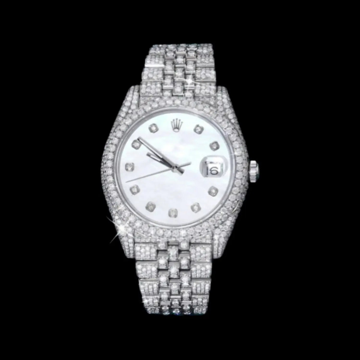 White Dial Iced Out Moissanite Watch – Pavé Bracelet Hip-Hop Bling Design