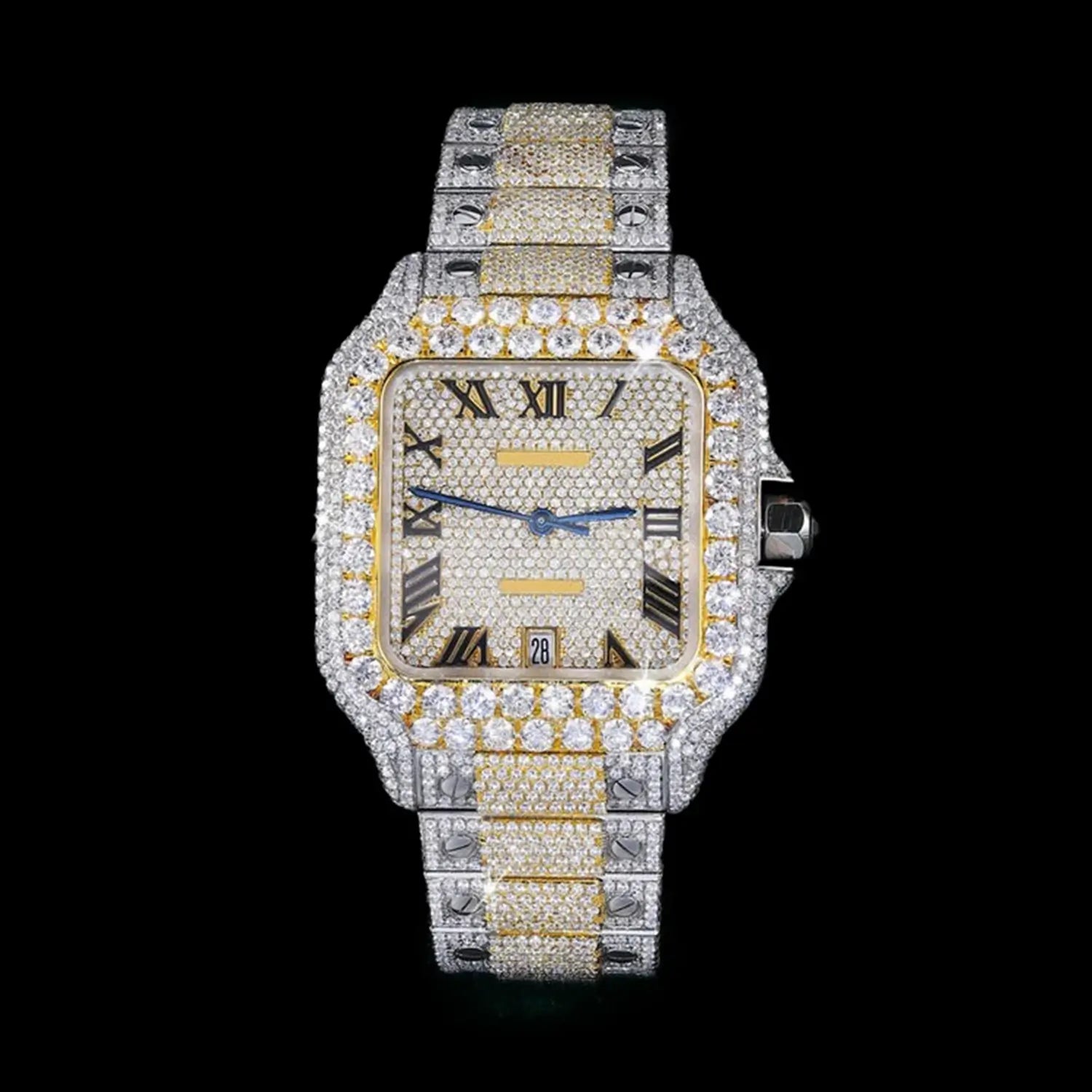 Two-Tone Roman Dial Iced Out Moissanite Watch – Pavé Luxury Hip-Hop Edition Main image