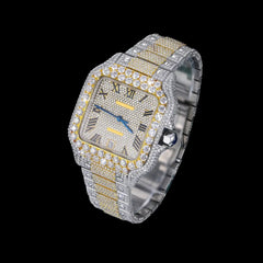 Two-Tone Roman Dial Iced Out Moissanite Watch – Pavé Luxury Hip-Hop Edition