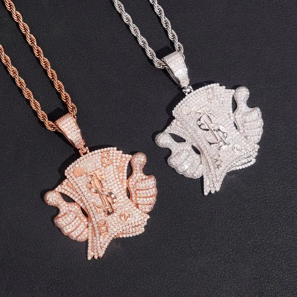 GL $ Sign Thumbs VVS Moissanite Iced Out Pendant S925 Silver