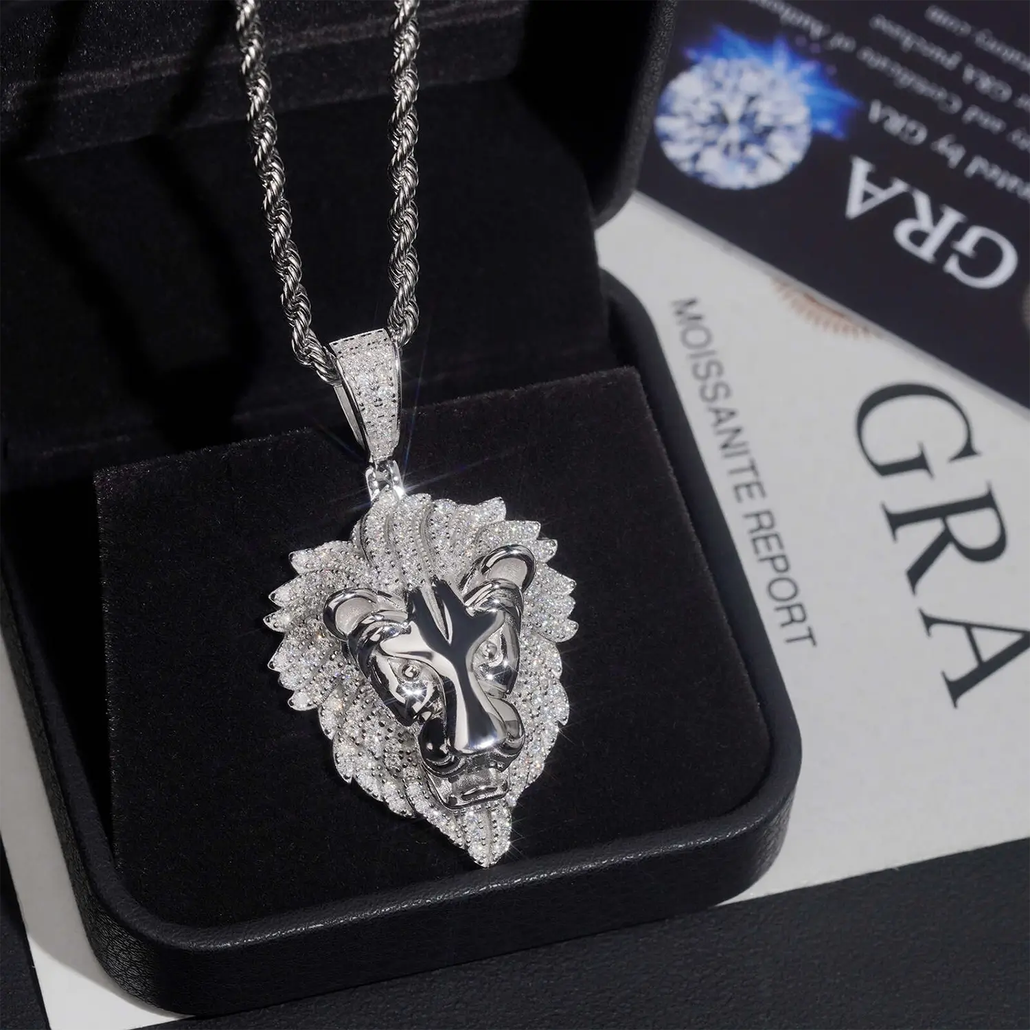 925 Silver VVS Moissanite Lion Pendant