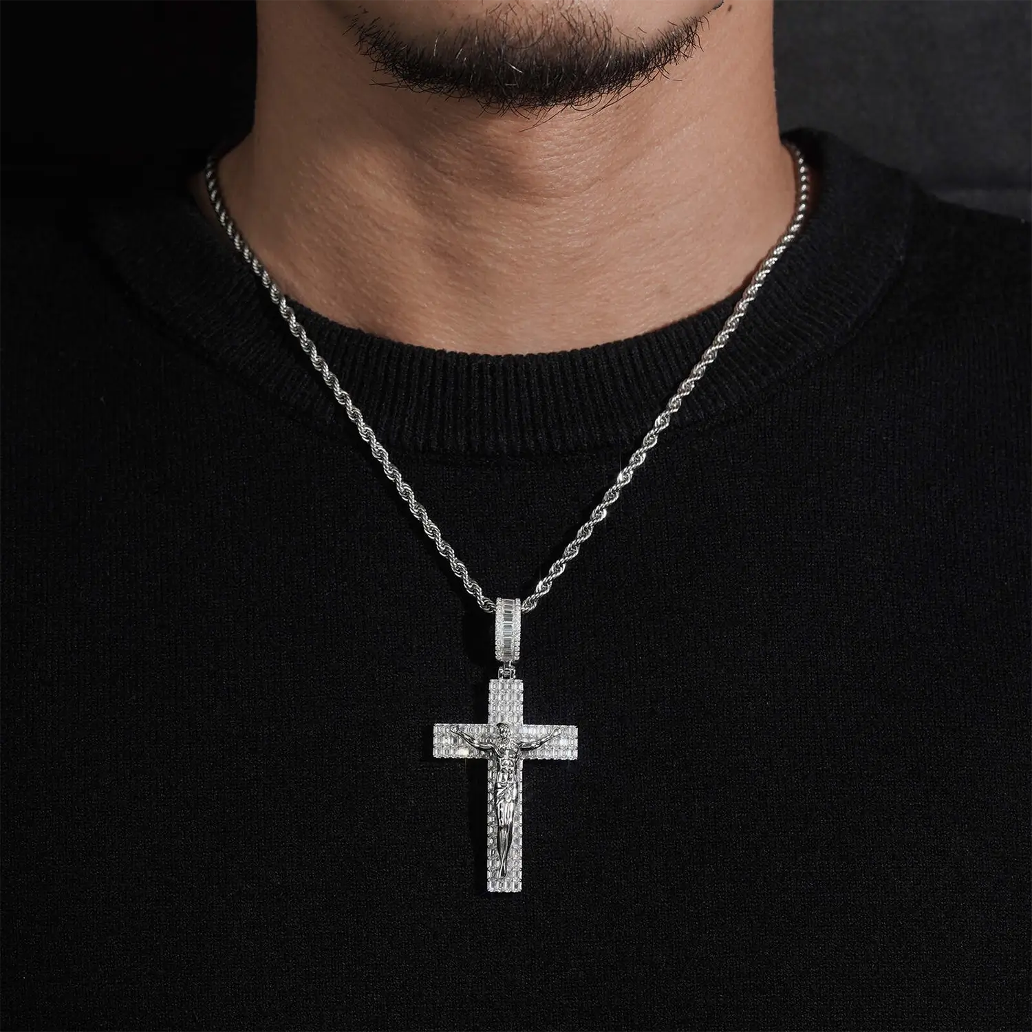 925 Silver VVS Moissanite Jesus Cross Pendant Main image