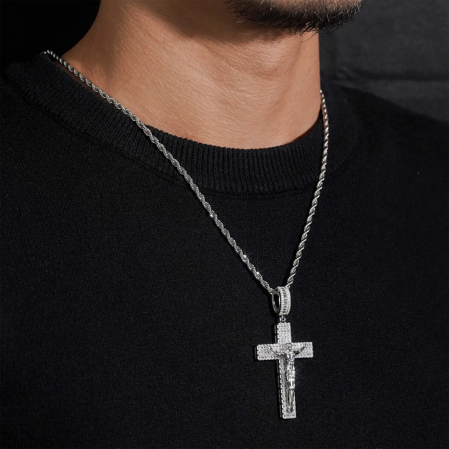 925 Silver VVS Moissanite Jesus Cross Pendant Secondary image