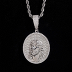Oval Santa Jesus Religious VVS Moissanite Pendant S925
