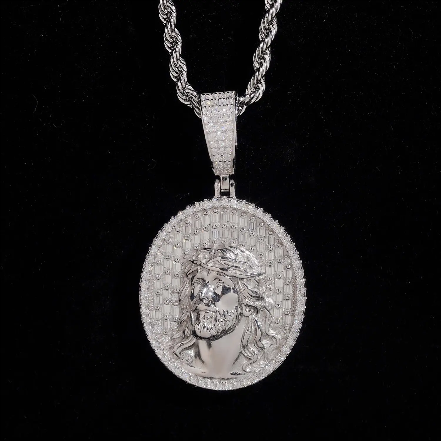 Oval Santa Jesus Religious VVS Moissanite Pendant S925 Secondary image