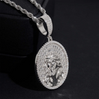 Oval Santa Jesus Religious VVS Moissanite Pendant S925