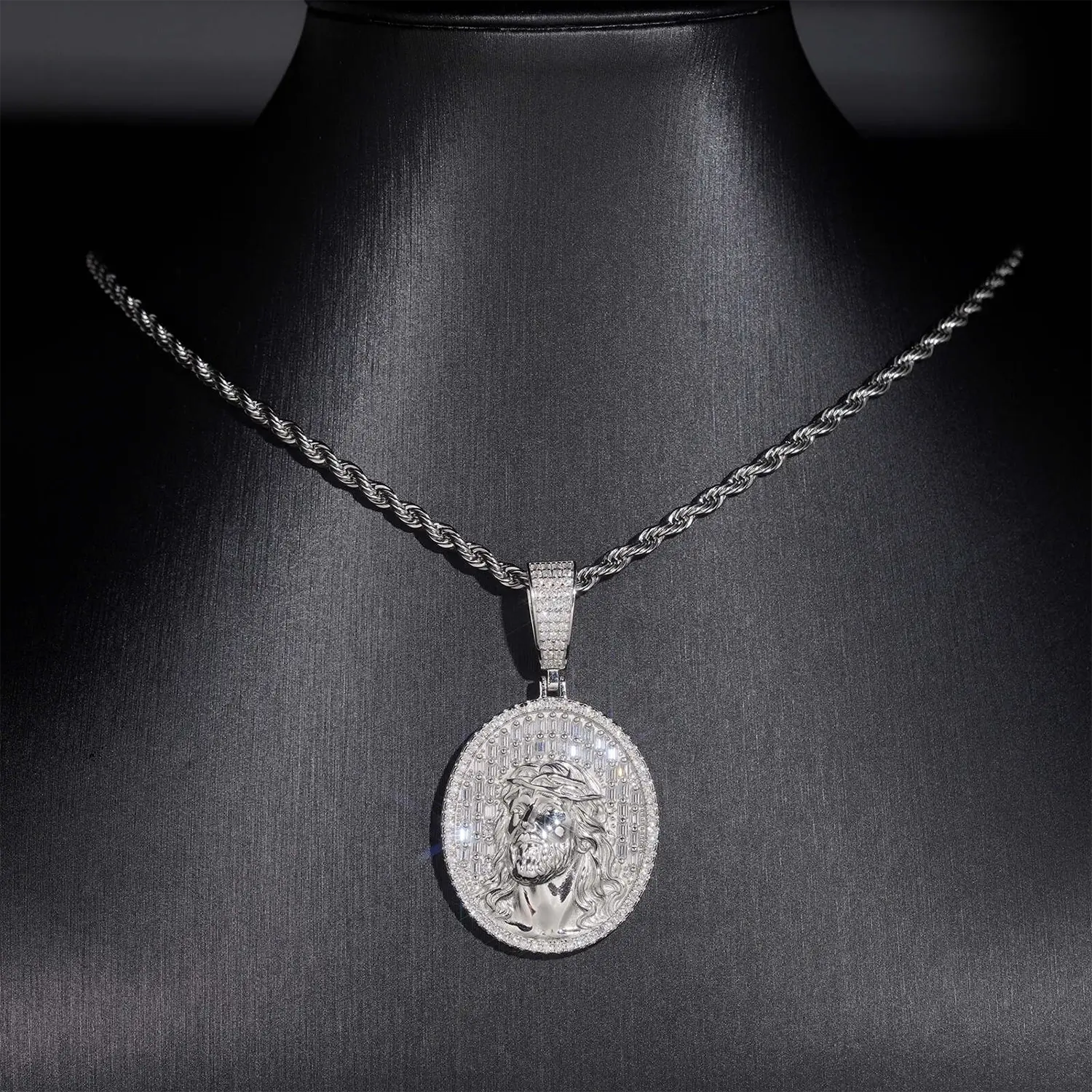 Oval Santa Jesus Religious VVS Moissanite Pendant S925 Main image